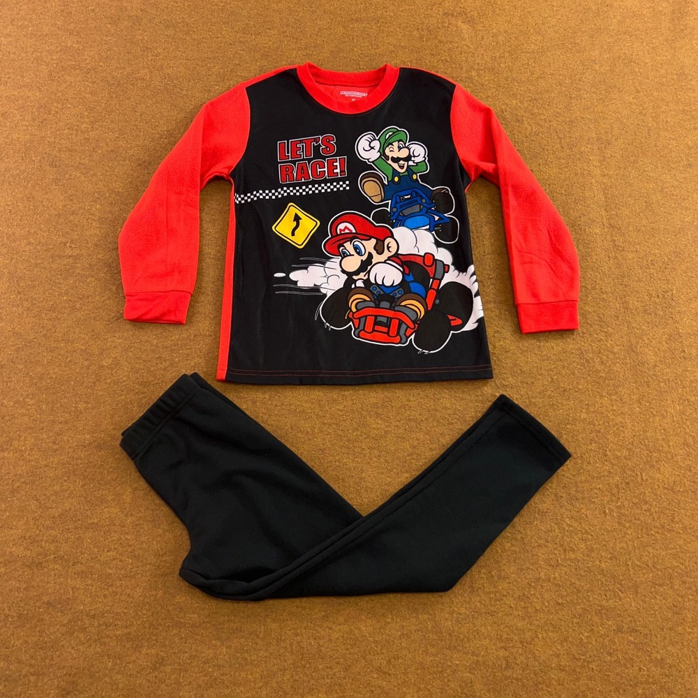 Mario Kart Boys 8 Red Black Let's Race Fleece 2-Piece Pajama Set NWT